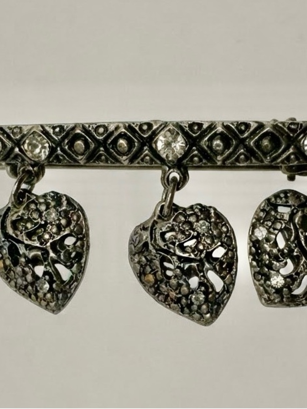 Vintage Heart Dangle Necklace with Clear Accents